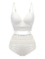 White 1940s Solid Lace-up Wrinkle Swimsuit