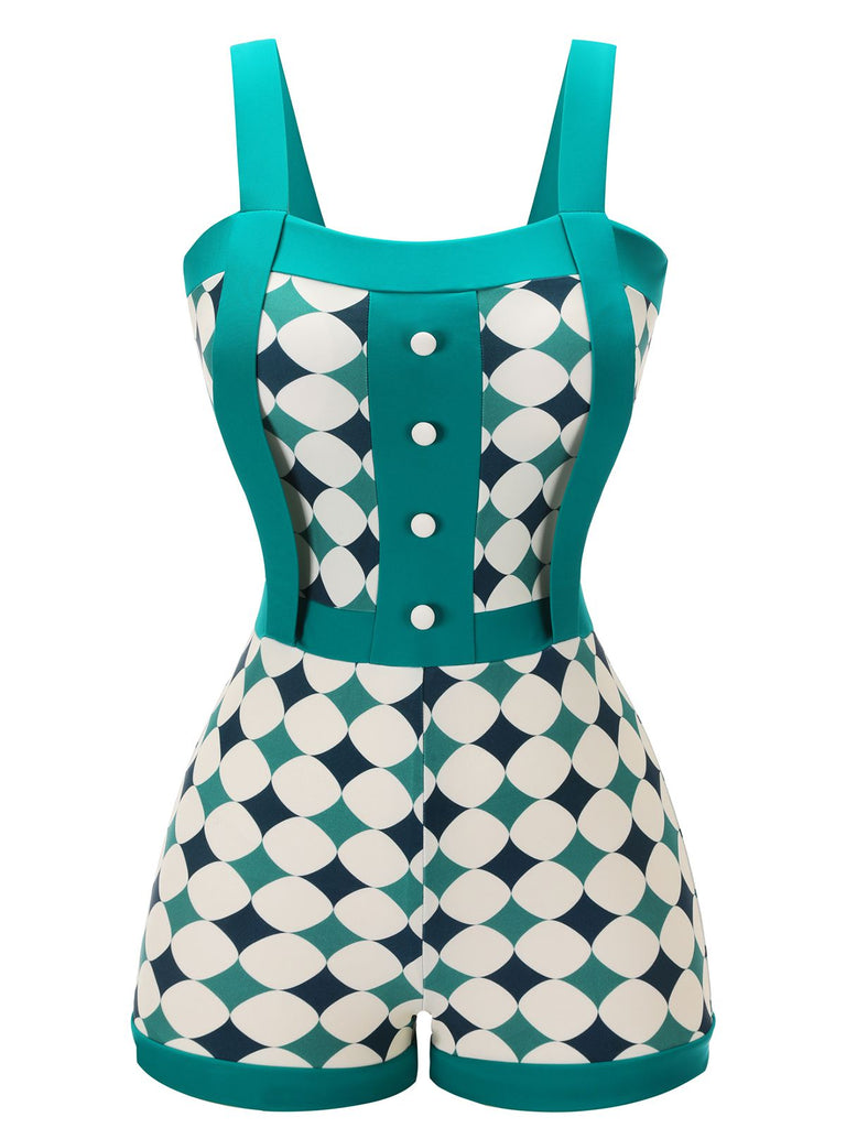 [Pre-Sale] Green 1950s Geometric Pattern Patchwork Swimsuit