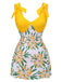 [Pre-Sale] Yellow 1940s Floral Patchwork One-Piece Swimsuit