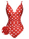 Red 1930s Polka Dot V-Neck Swimsuit