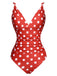 Red 1930s Polka Dot V-Neck Swimsuit