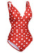 Red 1930s Polka Dot V-Neck Swimsuit