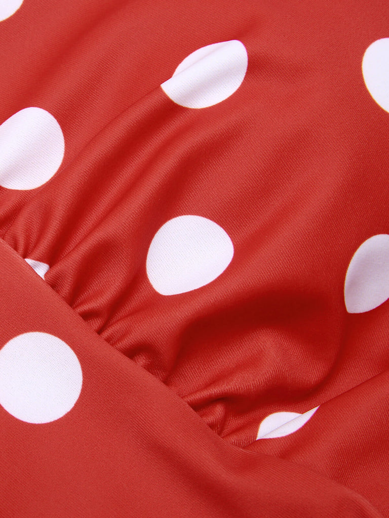 Red 1930s Polka Dot V-Neck Swimsuit