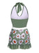 [Pre-Sale] Green 1940s Floral Halter One-Piece Swimsuit