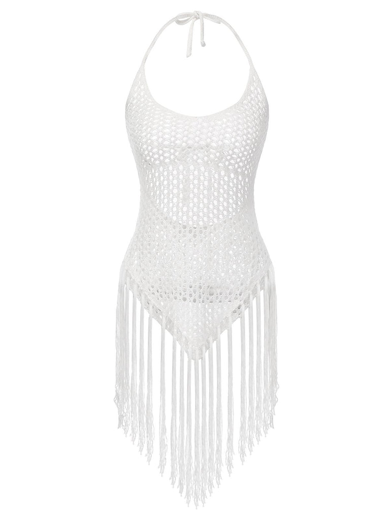 [Pre-Sale] White 1960s Grid Halter Cover Up