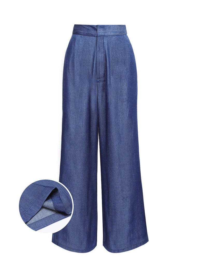 Blue 1940s High Waist Wide Leg Pants