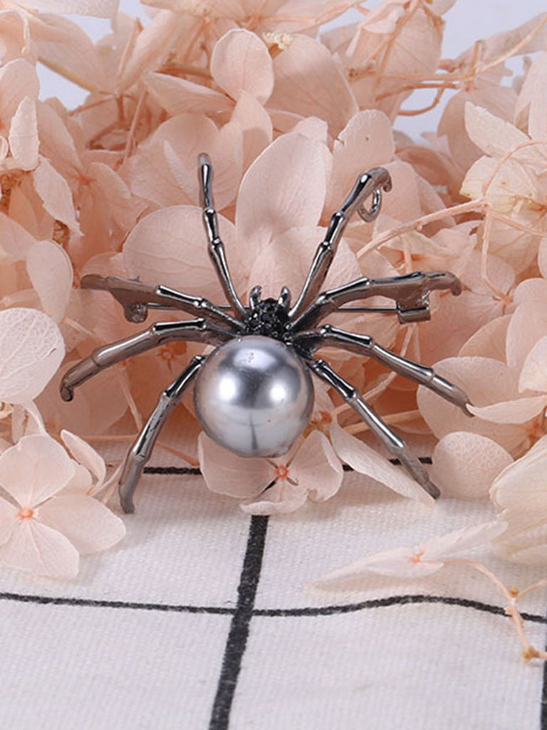 Retro Halloween Spider Pearl Brooch