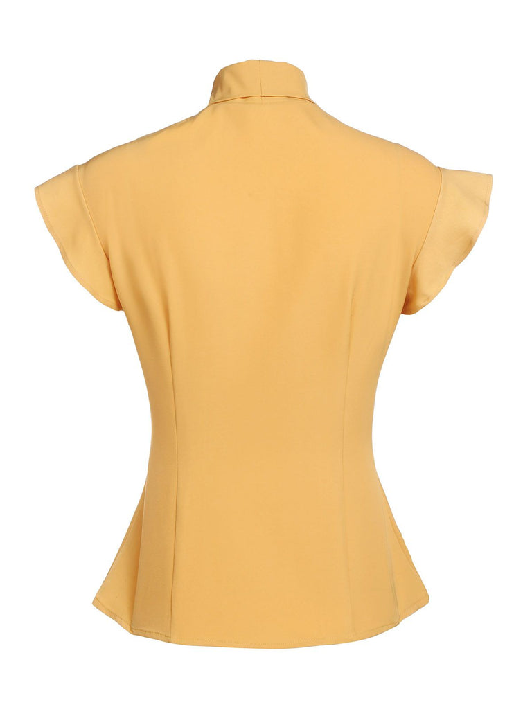 Yellow 1950s Bow Solid Blouse Top