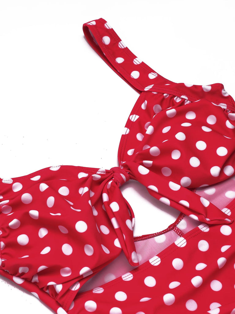 Red 1940s Polka Dot Strap One-Piece Swimsuit