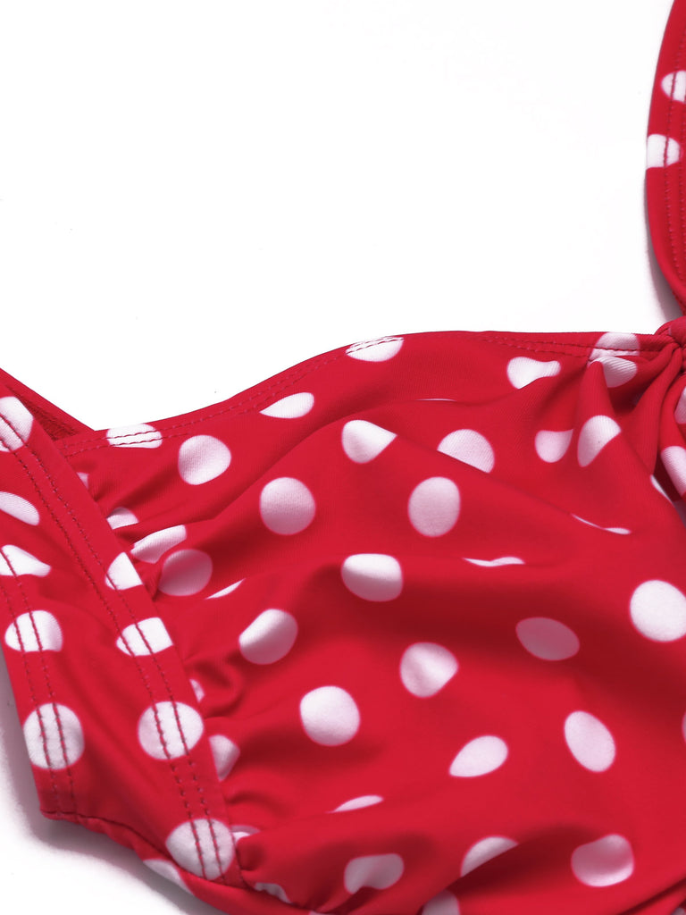 Red 1940s Polka Dot Strap One-Piece Swimsuit