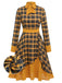 Yellow 1950s Plaid Long Sleeve Patchwork Dress