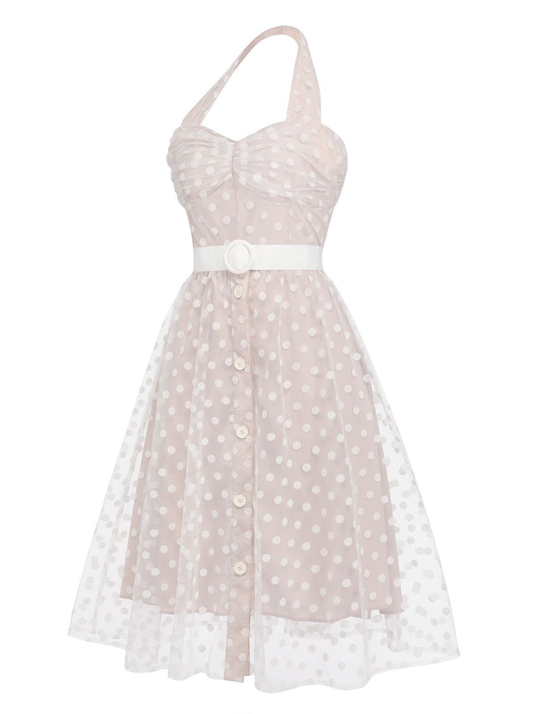 Light Pink 1950s Halter Romper & Polka Dots Skirt