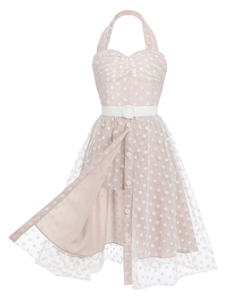 Light Pink 1950s Halter Romper & Polka Dots Skirt