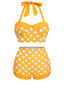 Yellow 1950s Polka Dots Halter Bikini Set