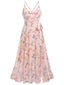 Light Pink Floral Strap Lace-up Vintage Dress