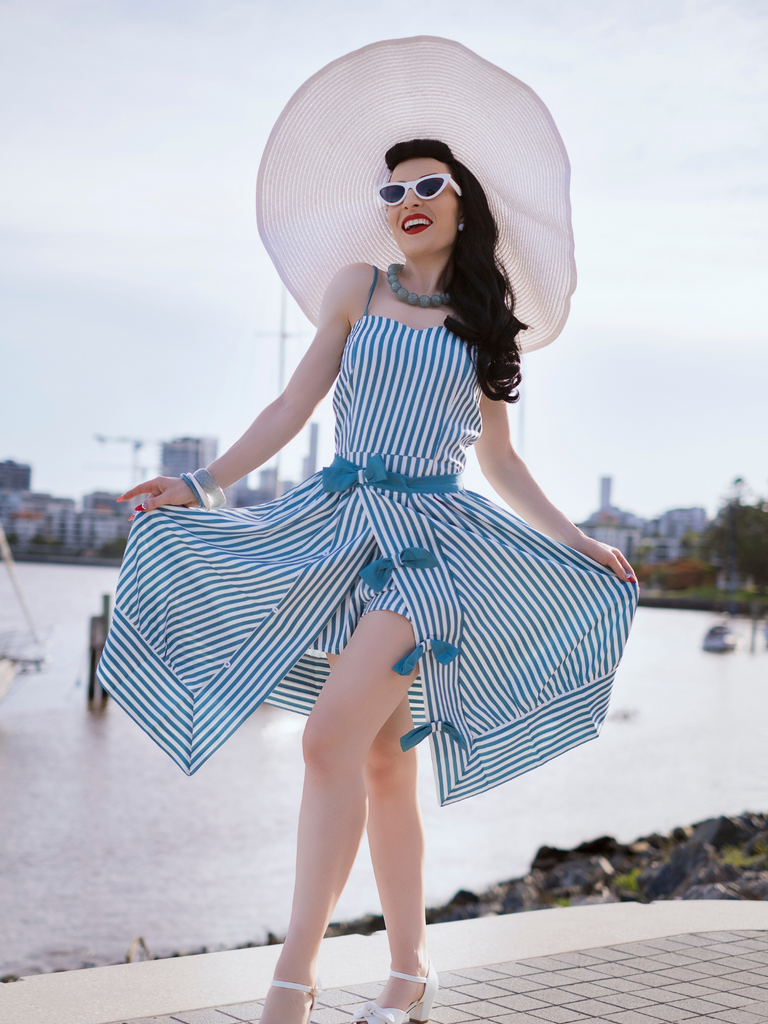 Turquoise 1950s Stripes Romper & Skirt