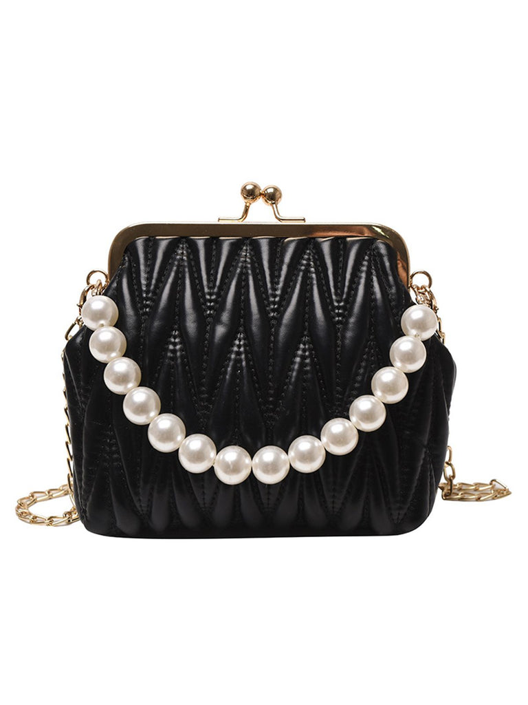 Retro Pearl Chain Solid Frame Bag