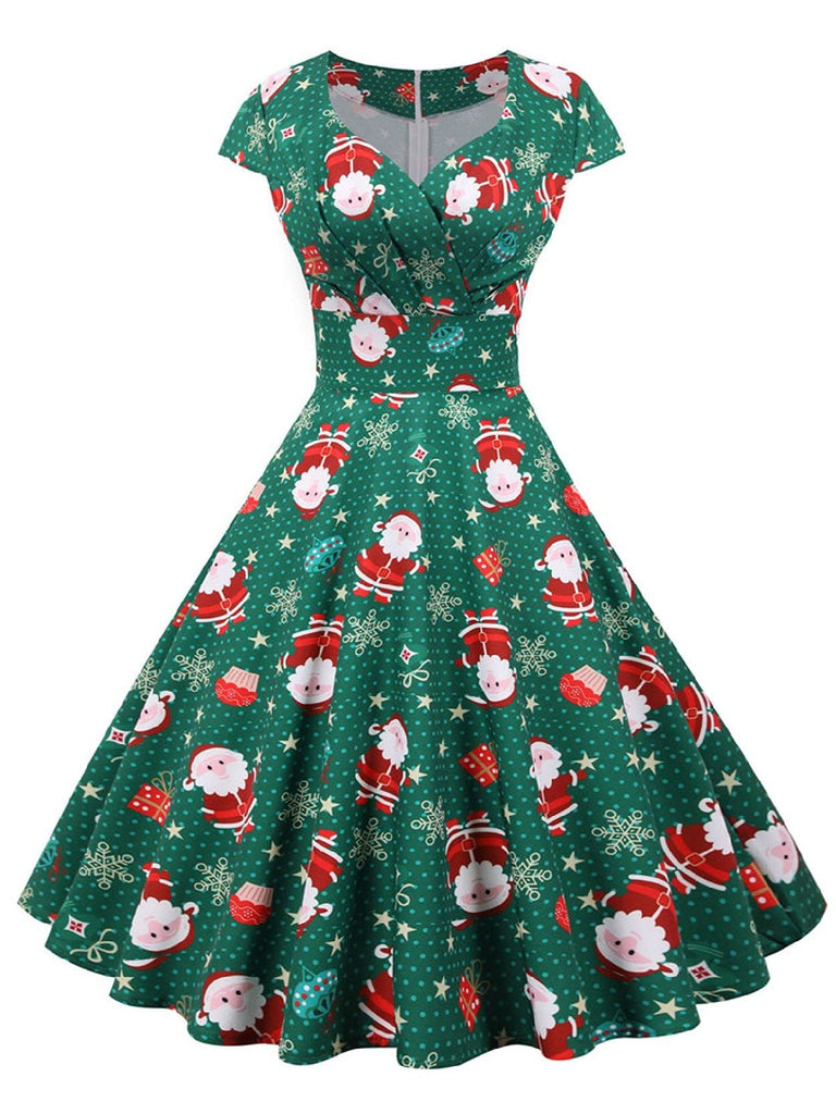 Green 1950s Christmas Polka Dot Dress