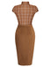 Brown 1960s Plaid Patchwork Pencil Dress