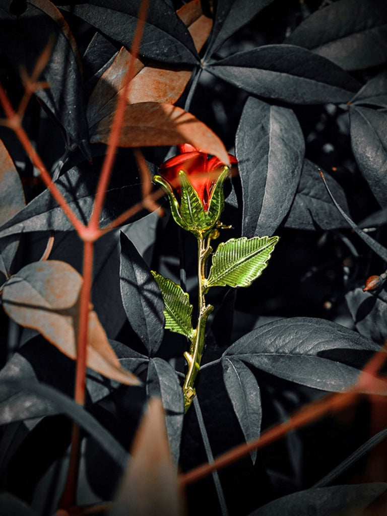 Gold-Tone Red Painted Rose Brooch