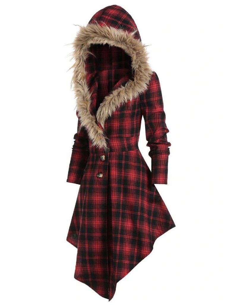 Red 1950s Plaid Long Sleeves Coat Dress