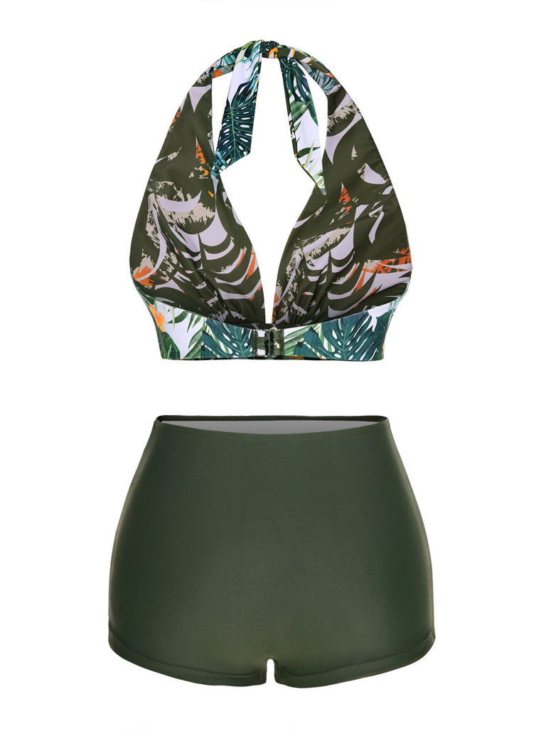 Dark Green 1930s Reversible Halter Swimsuit