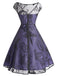 Purple 1950s Mesh Floral Swing Dress