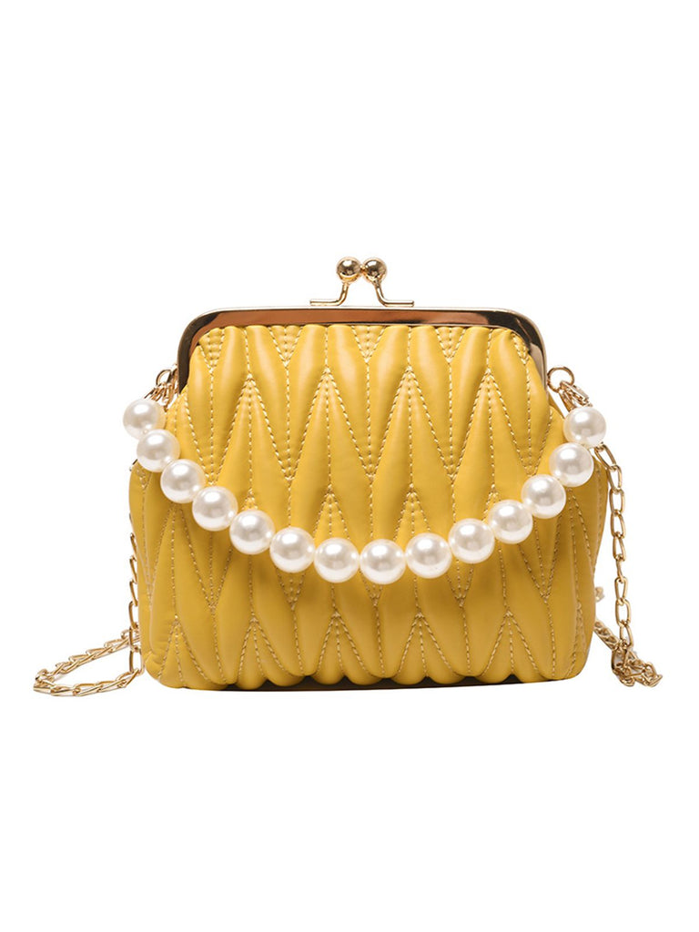 Retro Pearl Chain Solid Frame Bag