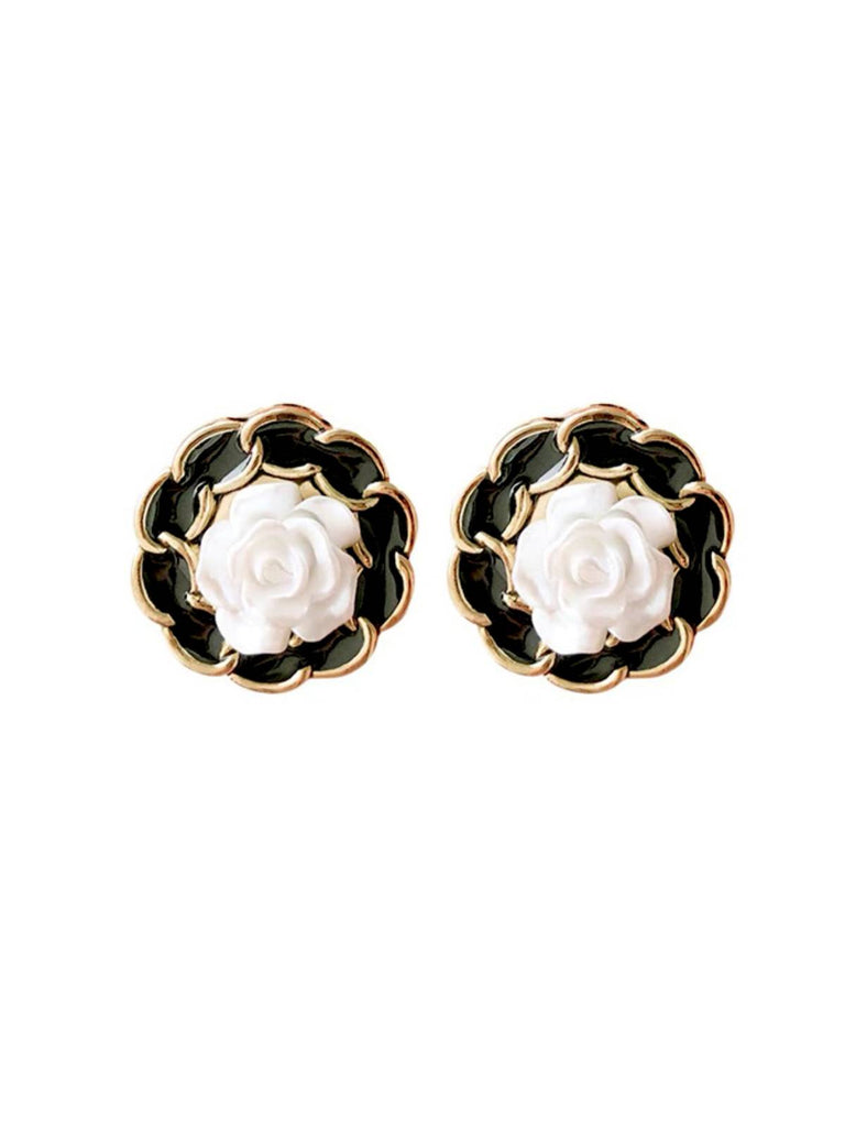 Retro Black Shining Rose Earrings