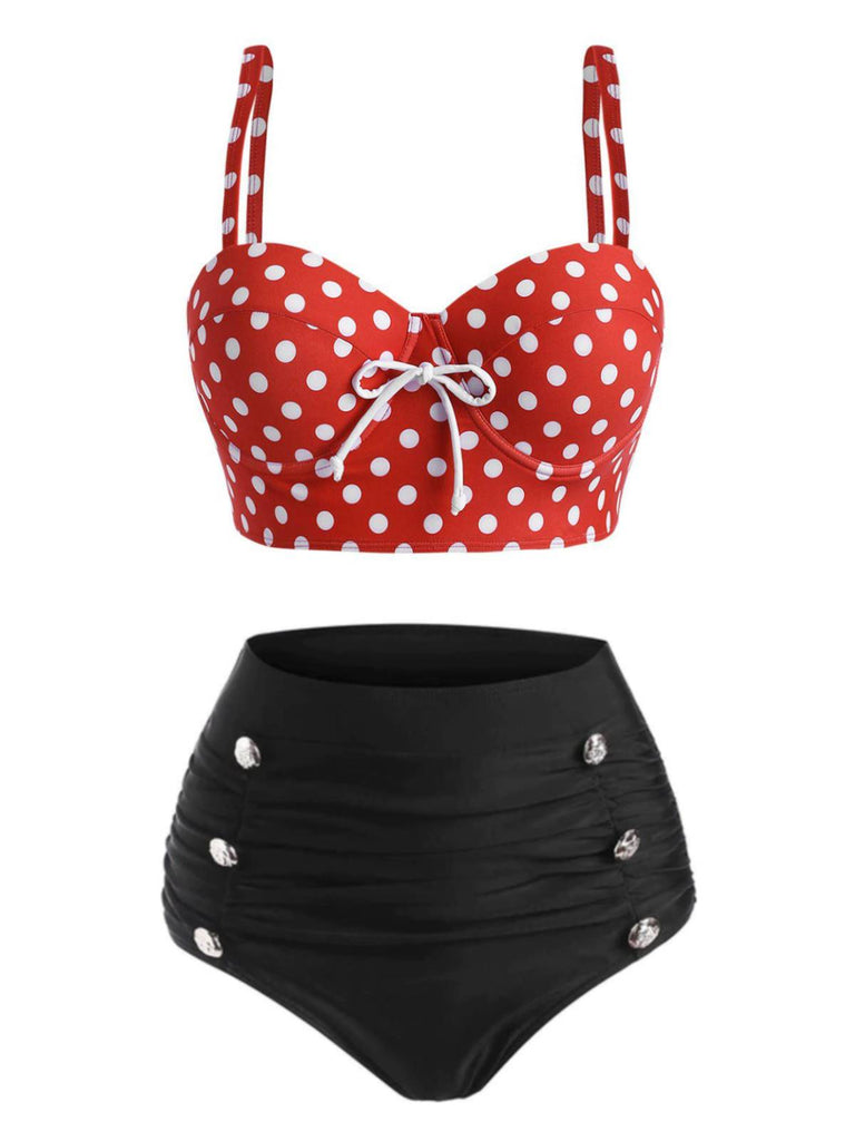 Red 1950s Halter Polka Dot Bikini Set