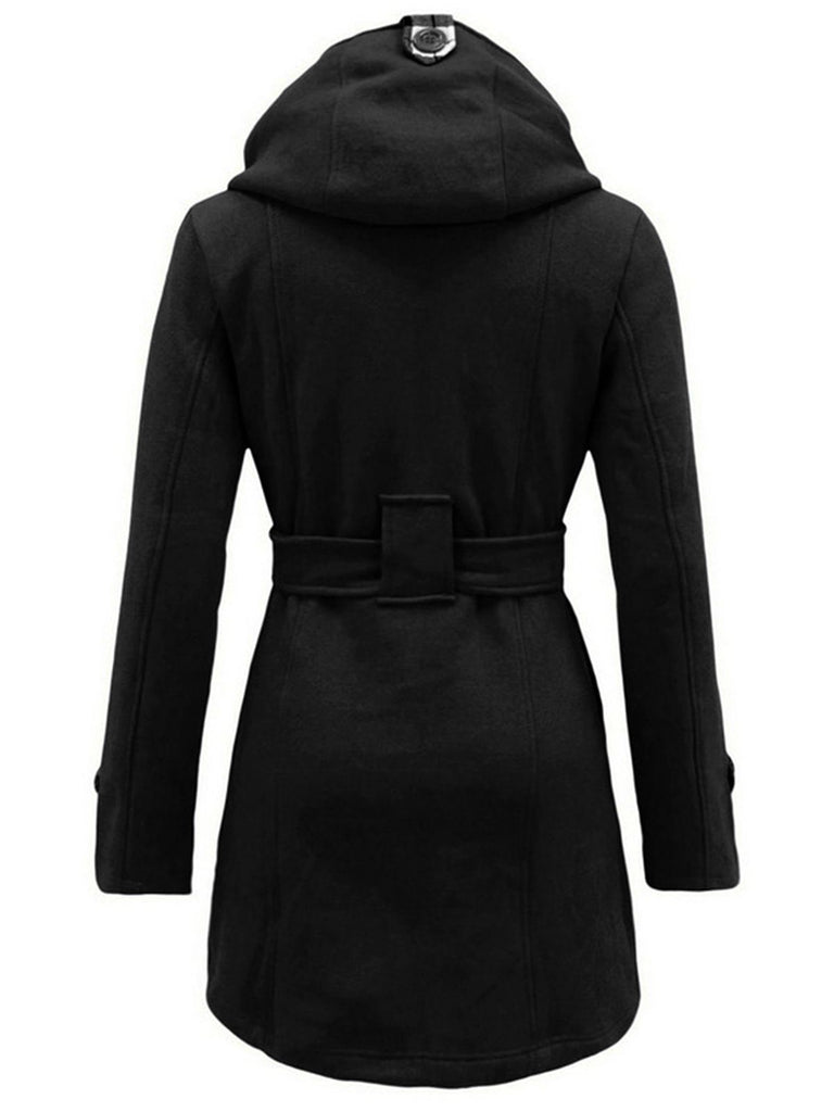 Retro Solid Belt Double-breasted Coat