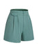 Mint Green 1950s Solid Pleating Decorative Pocket Shorts