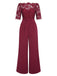 Wine Red 1930s Lace Patchwork Jumpsuit