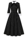 Black 1950s Plaid 3/4 Sleeve Swing Dress
