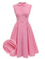 Pink 1950s Doll Collar Solid Dress