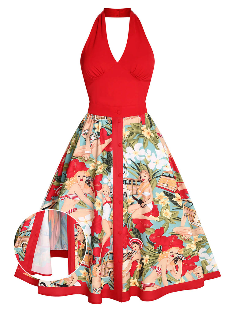 Red 1950s Pin-Up Girls Romper & Skirt