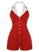 Red 1950s Halter Polka Dot Romper