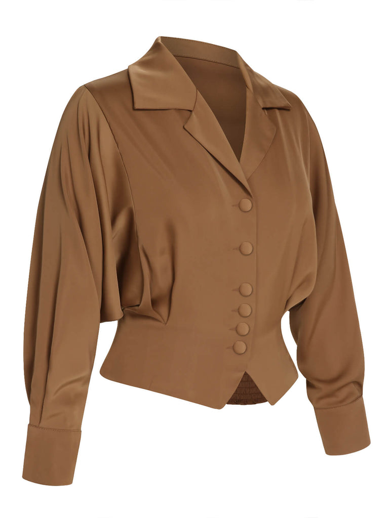 1950s Solid Color Notched Collar Blouse