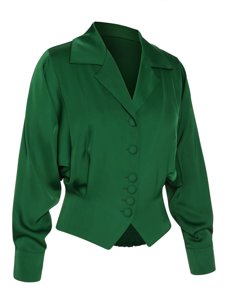 1950s Solid Color Notched Collar Blouse
