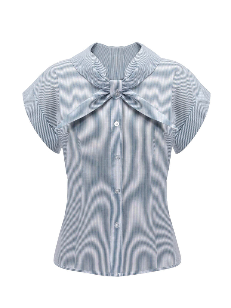 Blue 1950s Sailor Collar Stripe Blouse