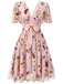 [Pre-sale] Pink Flowers And Birds Bowknot V-Neck Dress