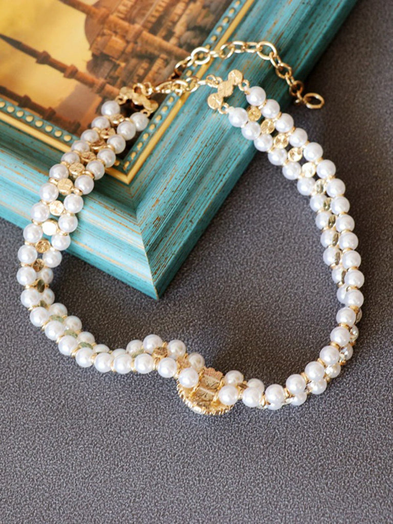 Retro Rhinestone Pearl Necklace