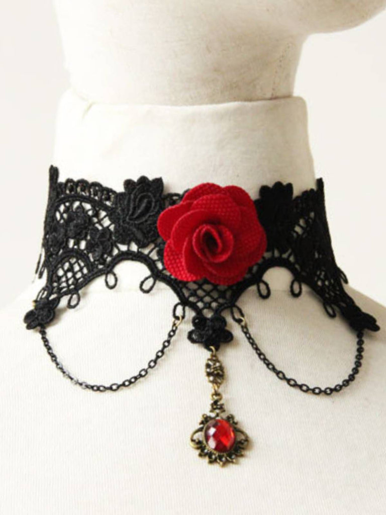 Halloween 3D Rose Flower Lace Necklace