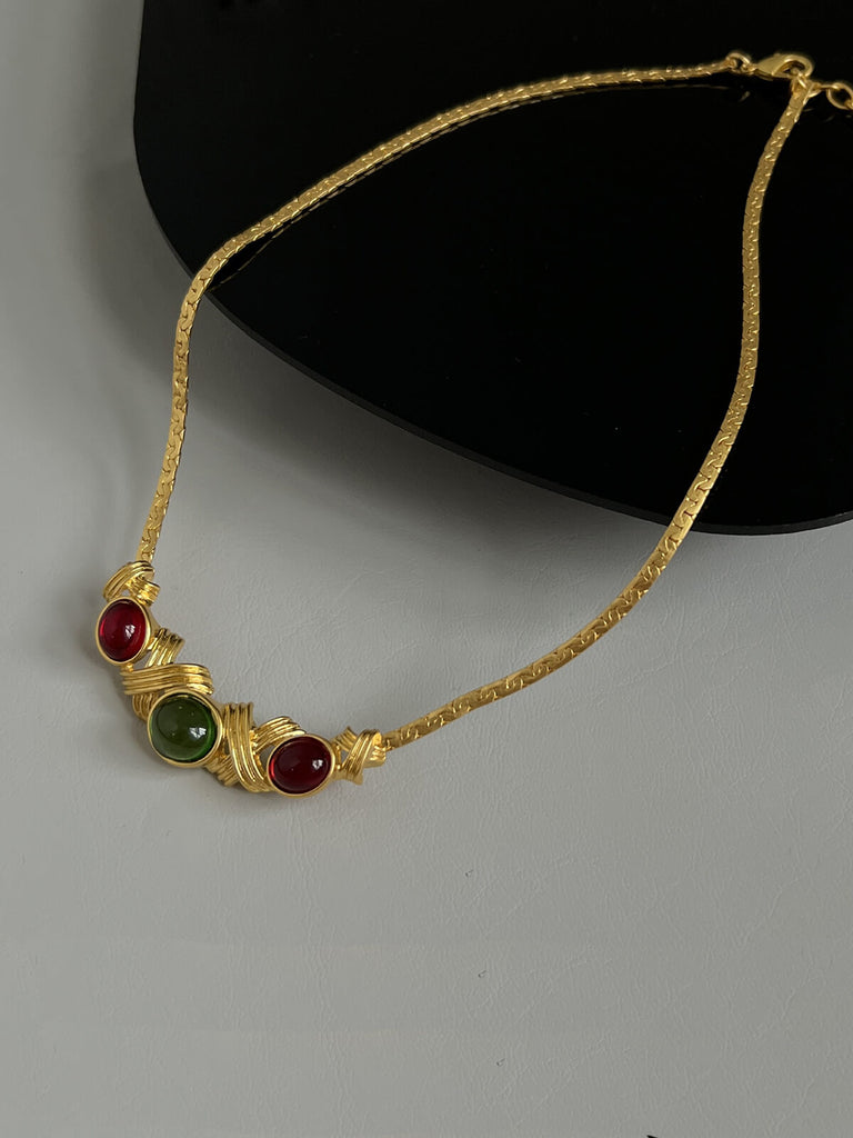 2PCS Gold Glass Rehinestone Alloy Necklace