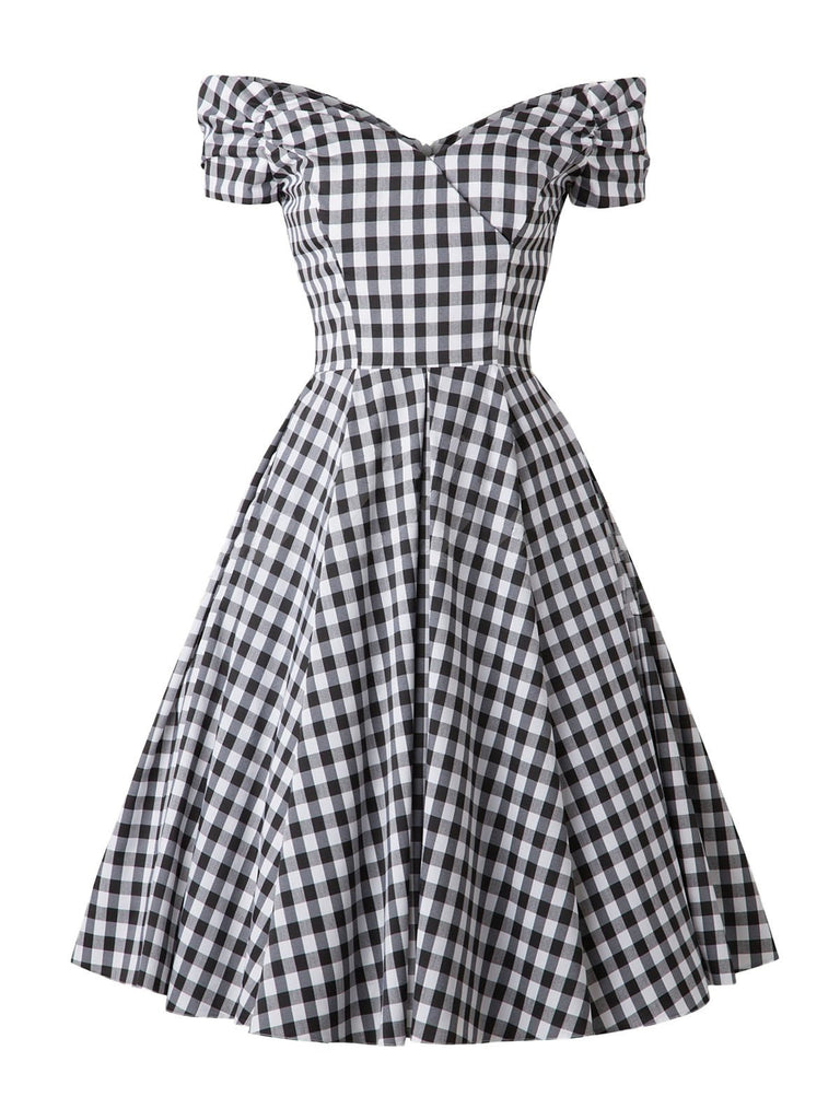 Black 1950s Plaid Swing Dress