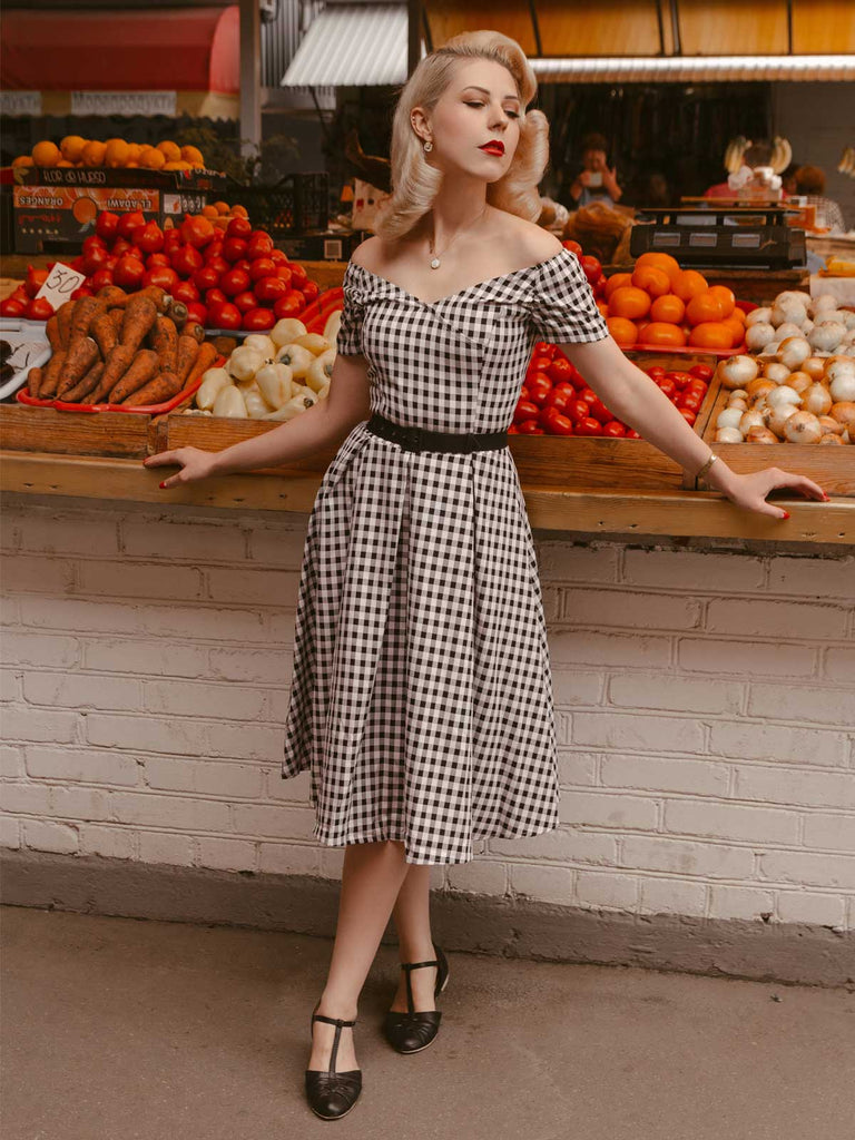 Black 1950s Plaid Swing Dress