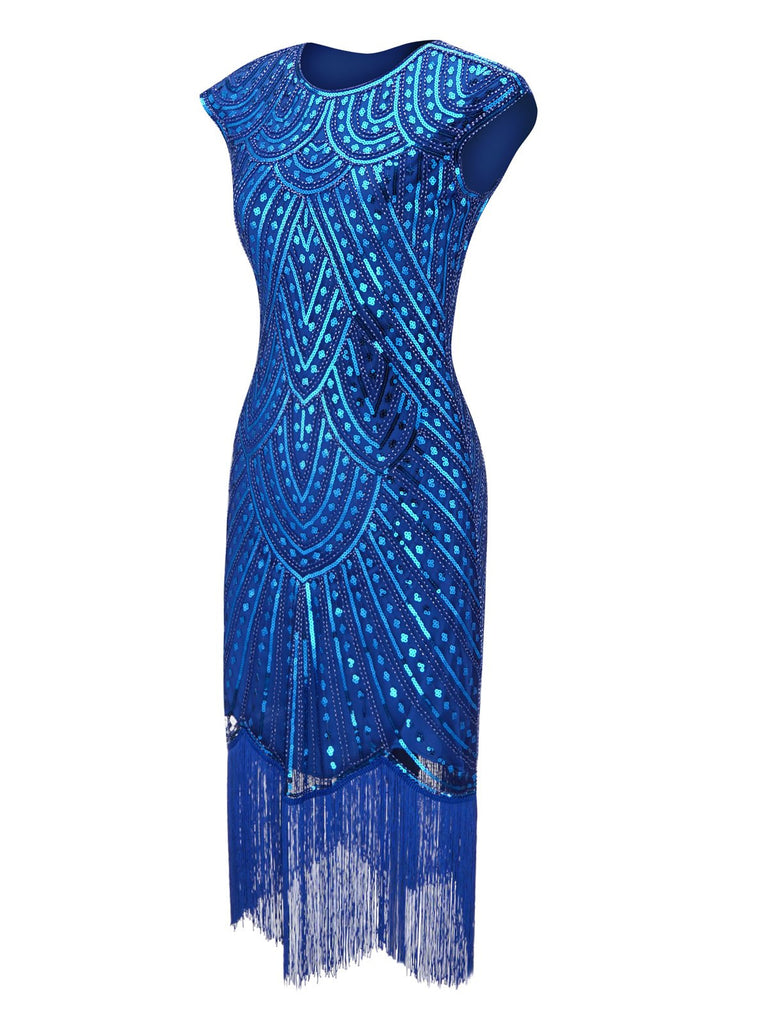 Blue 1920s Fringed Flapper Gatsby Dress