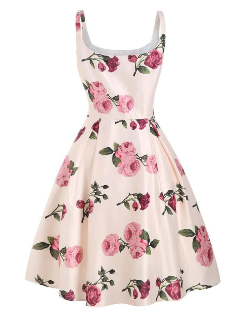 Pink 1950s Rose Floral Swing Dress