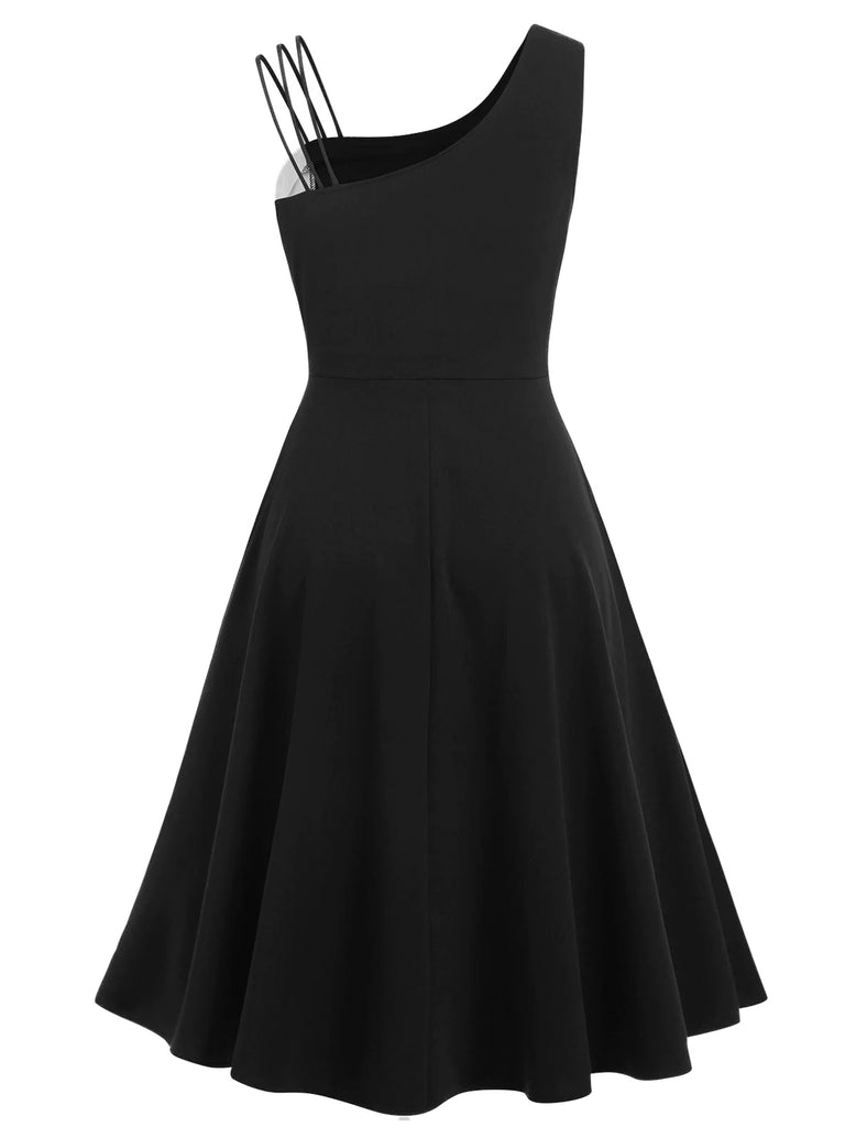 Black 1950s Solid Spaghetti Dress