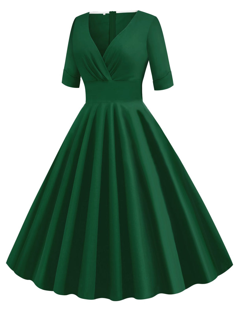 1950s Solid Sweetheart Fold Swing Dress